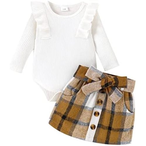 Yccutest Toddler Baby Girl Skirt Outfit Long Sleeve Ruffle Shirt Top Mini Skirt Set 2Pcs Kids Little Girl Clothes Fall Winter