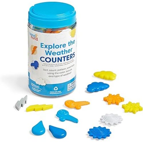 hand2mind Explore The Weather Counters, Meteorology for Kids, Weather Math Counters for Kids, Color Sorting Toys, Counting Manipulatives, Montessori Math Materials, Preschool Science Toys