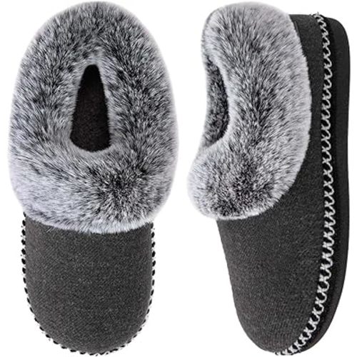 EverFoams Women's Bootie Slippers Warm Soft Comfy Memory Foam Non-slip Indoor House Shoes with Fluffy Collar
