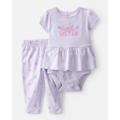 Baby Girl 2-Piece 'Little Sister' Bodysuit & Pant Set - Purple | Carter's