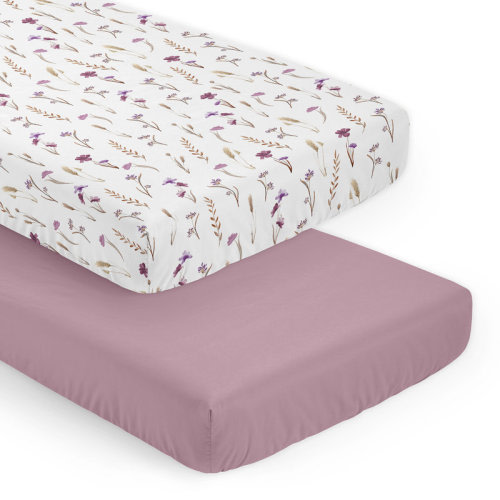 Sweet Jojo Designs Watercolor Floral Garden Purple Crib Fitted Sheets 2 Pack | Wayfair