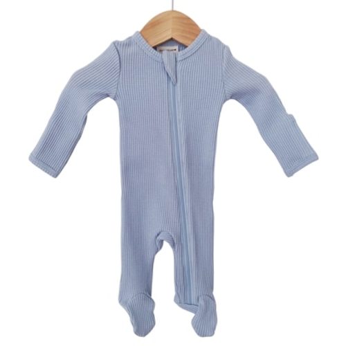 Organic Waffle Basic Zip Footie, Baby Blue