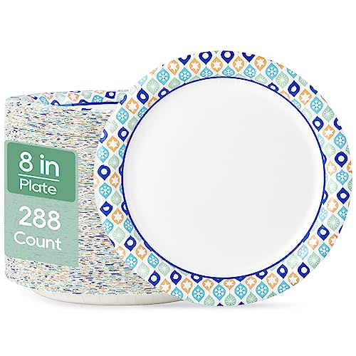 MUCHII 8.375 Inch Disposable Paper Plates, 288 Count Paper Plates, Soak Proof Disposable Paper Plates for Daily Use, Cut Proof Holiday Paper Plates for Family Gatherings, Parties Picnic And So On.