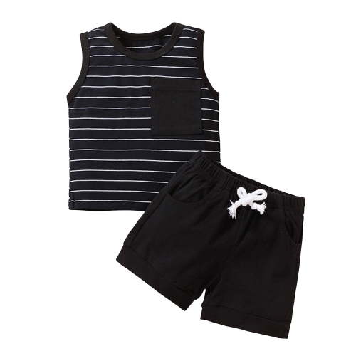 kpoplk Toddler Baby Boy Summer Outfit Sleeveless Tank Tops + Casual Shorts Set 2 Piece Infant Beach Clothes(Black,0-6 M)