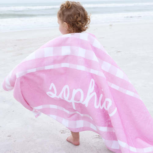 Pink Seersucker Personalized Kids Beach Towel