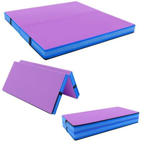 Costway 4'x4'x4'' Bi-Folding Gymnastic Tumbling Mat W/Handles for Home Gym Yoga MMA Purple