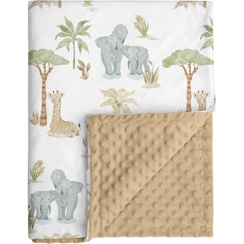Baby Blankets for Boys Girls, Super Soft Nursery Minky Blanket Neutral with Print Brown Savanna Elephant and Cozy Raised Dotted Fleece Backing, 30 x 40 Inch Double Layer Bed Throws