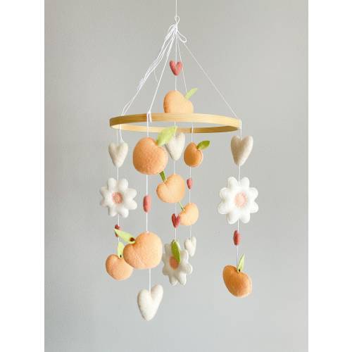 Peach Baby Mobile, Wool Felt Fruit Crib Mobile, Handmade Nursery Decor