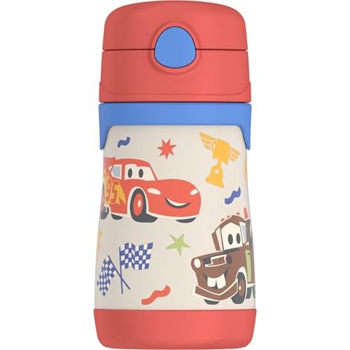 Thermos Baby 10 oz. Stainless Steel Bottle with pop-up straw, Cars