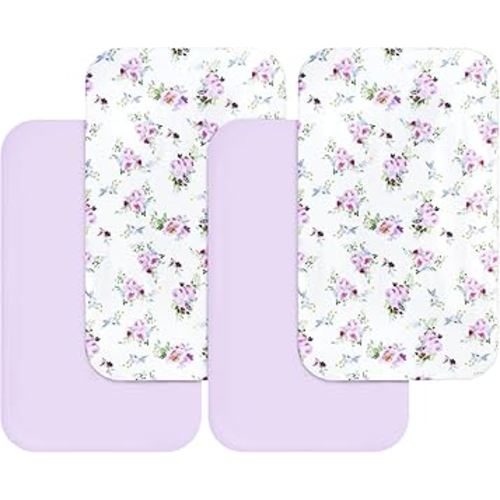 Bassinet Sheets for Girls 4 Pack(33" x 20"), Compatible with AirClub, Mika Micky, Baby Delight, Dream On Me, Koola Baby, AMKE and Other Rectangle Bassinet Mattress, Floral