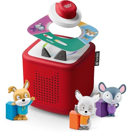Toniebox 2 Audio Player Bundle for Kids 3+ with Lalalinos Akio, Cosmo, Scout Figurines and Tonieplay Game & Controller - Sunset Red