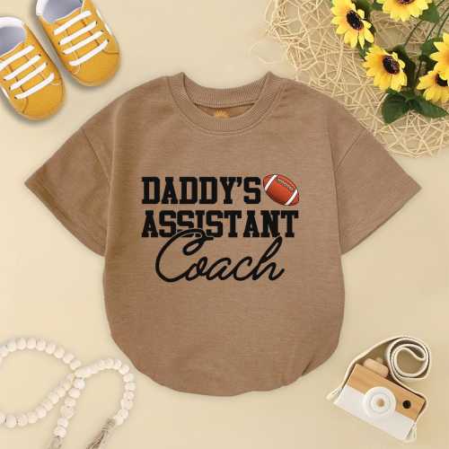 Daddy's Assistant Coach Baby Romper Short Sleeves, Football Season Baby Romper, Football Game Day Bodysuit, Sport Fans Gift