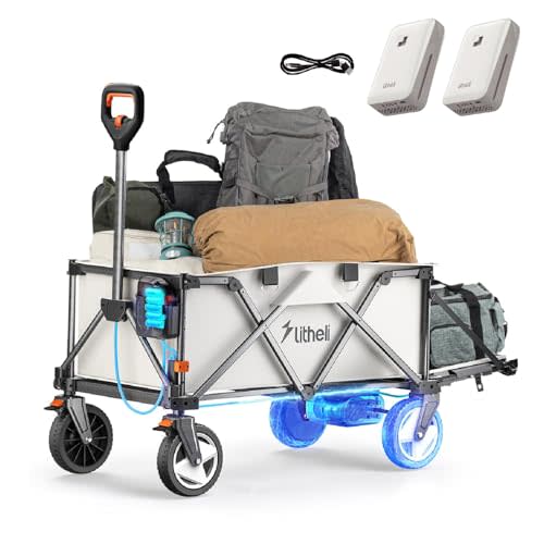 Litheli Electric Wagon Cart with 2 Battery, All-Terrain Wheels & Variable Speed | 200L Capacity, 300 lbs Heavy-Duty Utility Wagon for Camping Beach Garden Shopping