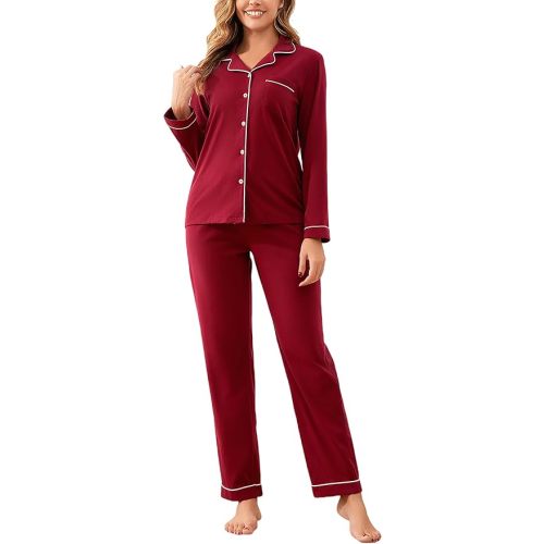 100% Cotton Pajama Sets for Women 2 Piece Long Sleeve Button Down Pjs Soft Comfy Ladies Sleepwear Lounge Sets S-XL