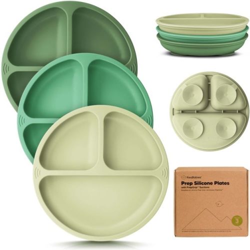 3-Pack Prep Suction Plates for Baby, 100% Silicone Toddler Plates, BPA-Free Divided Baby Plates with Suction (Forest)