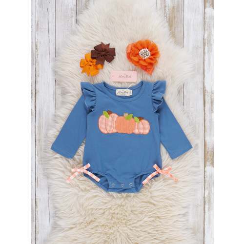 Chilly Pumpkin Picnic Embroidered Ruffle Bubble Romper