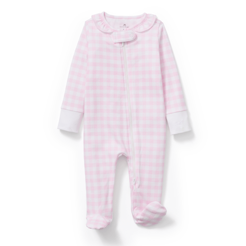 Baby's Pima Ruffle Collar Romper in Pink Gingham