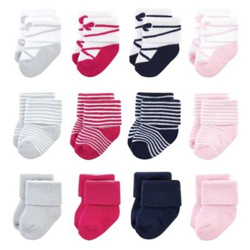 Luvable Friends Infant Girls Newborn and Baby Terry Socks, Stripe Ballet, 0-6 Months