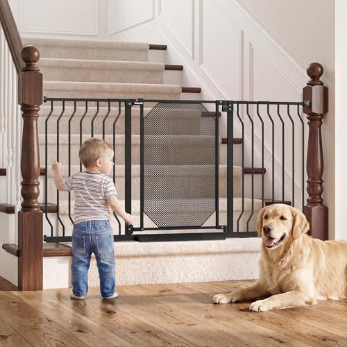 29.5-62.5" Extra Wide Baby Gate for Stairs, Child & Pet Proof, No-Drill Pressure Mount Auto Close One-Hand Operation, Indoor Dog Gate for Doorways, 7 Adjustable Sizes, 30.5" Tall, Black