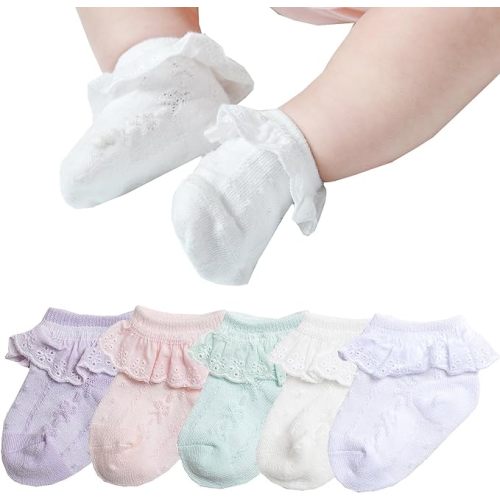 EPEIUS Baby-Girls Eyelet Frilly Lace Socks,Newborn/Infant/Toddler/Little Girls (Pack of 2/3/4/6)