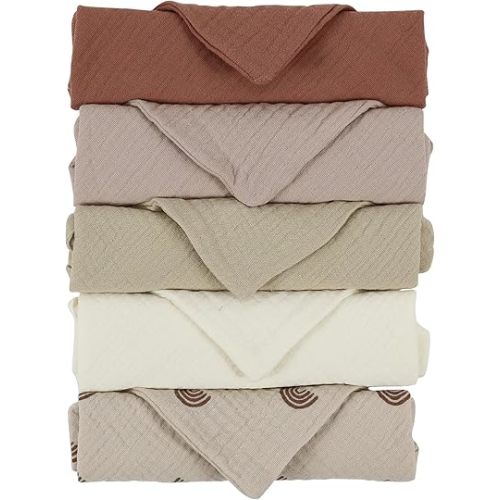 Baby Muslin 100% Cotton Burp Washcloth - 4 Layer Hypoallergenic Saliva Soothe Face Washcloths - Burp Cloths 10x10 inch -Newborn Essentials -Burp Cloths for Baby Boy and Girl (EarthyBlend)