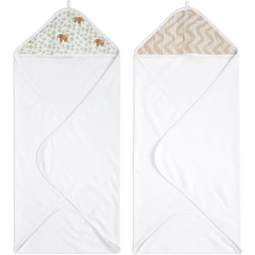 aden + anais Essentials Hooded Baby Bath Towel, Super Soft 100% Cotton, 2 Pack, Tanzania