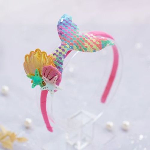 Girls' Sparkly Glitter Sequin Mermaid Tail with Starry Shell Headband - Summer Crystal®