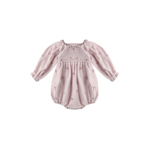 Eden Smocked Bodice Long Sleeve Organic Cotton Gauze Romper