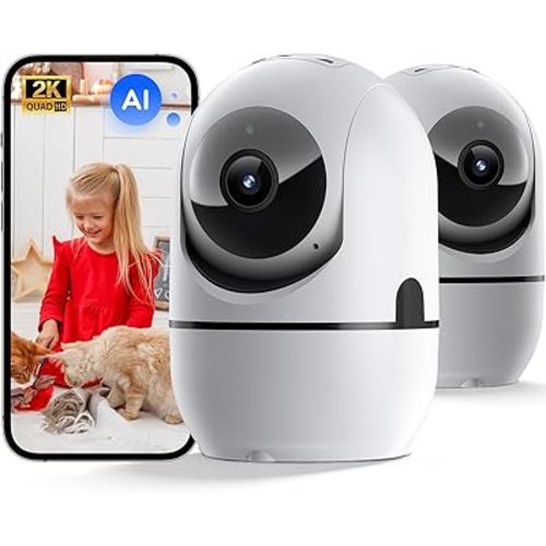 Indoor Camera 4K UHD Indoor Security Camera, Pet/Dog/Baby Security Camera with Phone App, 360°Pan-Tilt, 5G/2.4G Auto-Tracking, Person/Pet/Baby Crying Detection, Privacy Mode, Two-Way Audio, 2 Pack