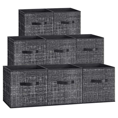 8 Storage Cubes, 11" Non-Woven Fabric Bins with Double Handles Closet Organizers for Bedroom Living Room Ink Black
