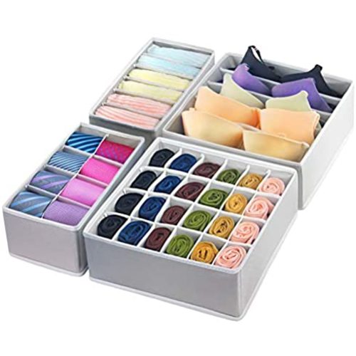 4 Pcs Underwear Drawer Organizers, GOGOODA Desk Closet Organizer and Storage Drawer Organizer for Underwear, Bra, Socks(Grey) - 1.Grey
