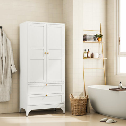 72-Inch Tall Storage Cabinet Metal Wardrobe With Hanging Rail & 2 Drawers For Bedroom, Adjustable Shelves Included | Wayfair