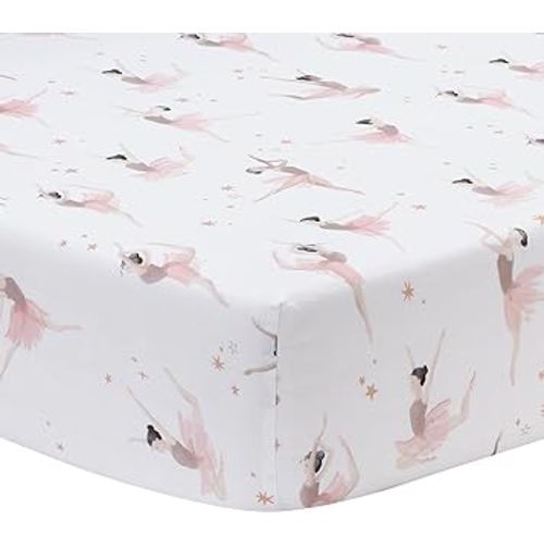 Lambs & Ivy Ballerina Baby Breathable 100% Cotton Fitted Crib Sheet - White