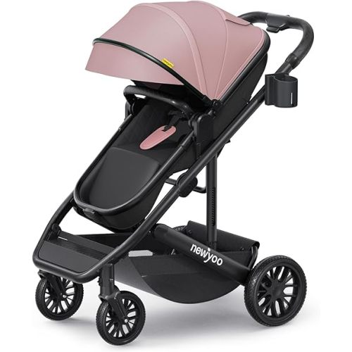 newyoo Baby Stroller, Nestro 516M, Infant Strollers, Convertible/Reversible Seat & Cup Holder, Coches para Bebes, 2 in 1 Rear-Facing Pram from Newborn to Toddler, Pink