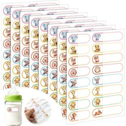 320 Pcs Baby Bottle Labels for Daycare, Name Labels for Daycare Essentials, Self Laminating, School Name Stickers for Kids Waterproof Food Milk Stickers Self Adhesive Tags (Animal)