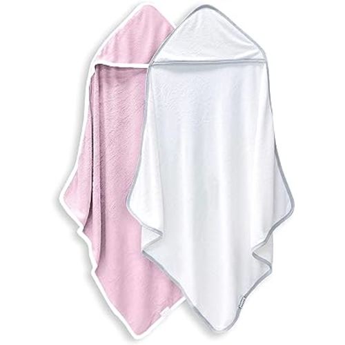 2 Pack Baby Bath Towel - Rayon Made from Bamboo, Ultra Soft Hooded Towels for Babies,Toddler,Infant - Newborn Essential -Perfect Baby Registry Gifts for Boy Girl - Pink and White