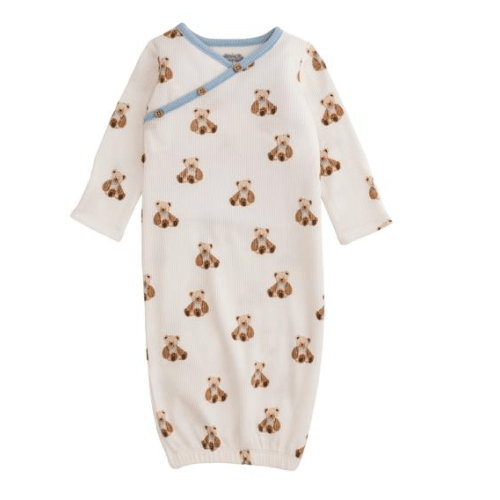 Waffle Weave Cotton Teddy Bear Print Gown | Mud Pie