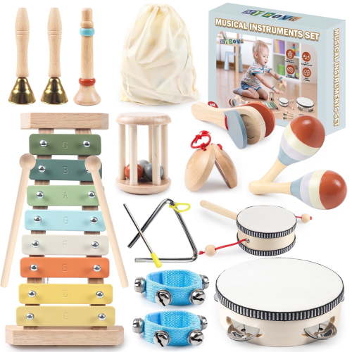 MYDOVA -11 in 1 Toddler Musical Instruments,Wooden Percussion Instruments Toy for Kids Baby Preschool Educational Musical Toys Set for Boys and Girls with Storage Bag