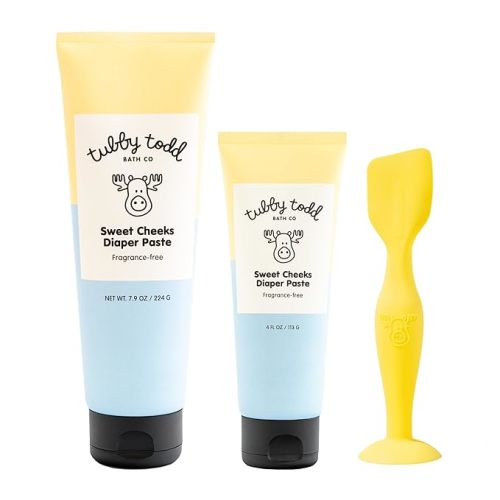 TUBBY TODD Sweet Cheeks Diaper Paste & Spatula - Diaper Rash Cream with 14% Zinc Oxide - Hypoallergenic - For Soothing and Protecting Sensitive Skin - 2 Pack, 4oz & 7.9oz