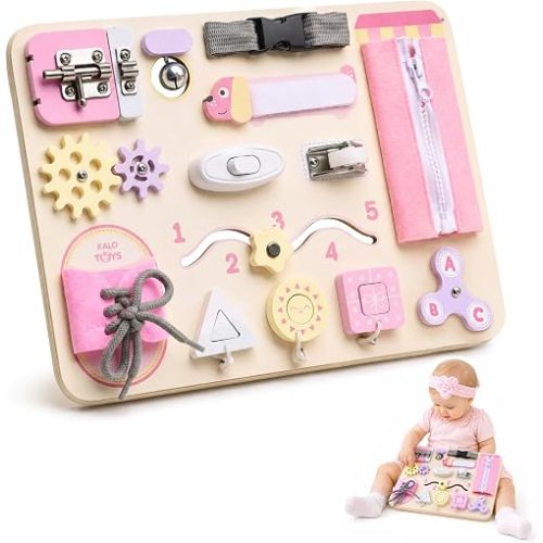 Montessori Busy Board for Toddlers, Wooden Sensory Toys, Preschool Learning Activities for Fine Motor Skills Travel Toy, Basic Life Skills Educational Gifts for 1 2 3 Years Old Kids Boys Girls