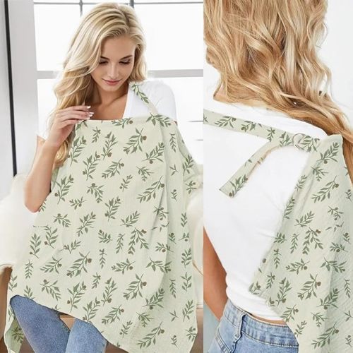 Muslin Nursing Cover for Breastfeeding Moms - 100% Cotton Lightweight & Breathable Privacy Shawl with Adjustable Rigid Hoop | Multi-use Apron (Botanical Blooms)