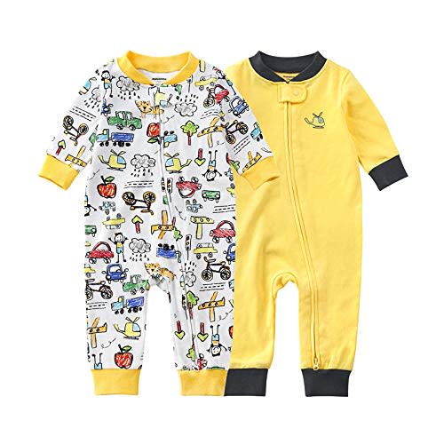 Teach Leanbh Baby 2-Pack Footless Pajamas Cotton Long Sleeve Printing 2 Way Zipper Romper Jumpsuit Sleep and Play 3-24 Months