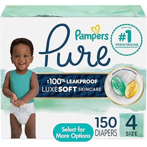 Pampers Pure Protection Diapers - Size 4, 150 Count, Hypoallergenic Unscented Disposable Baby Diapers