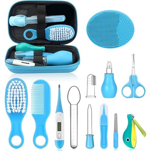 Baby Healthcare and Grooming Kit, 20 in 1 Portable Baby Safety Care Set with Hair Brush Comb Nasal Aspirator Electric Nail Trimmer Set Baby Essentials kit for Newborn Boys Girls (Green 20 in 1)