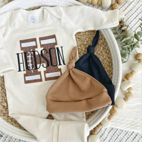 Personalized Baby Boy Name Outfit | 100% Cotton Oatmeal Beige Romper F – Wonderfully Made