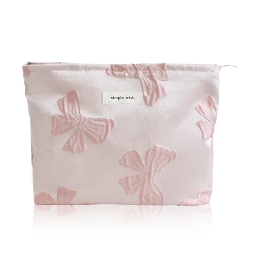 Wudygirl Makeup Bag for Women Large Capacity Cosmetic Bag with Zipper Cute Pink Bow Travel Pouch & Handbag Suitcase Makeup Organizer Aesthetic (Big Pink Bow)