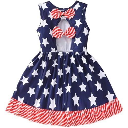 Popshion Toddler Girls Dresses Sleeveless Back Bowknot Dress Baby Girl Summer Clothes Kids Birthday Party Sundress 1-7 Years