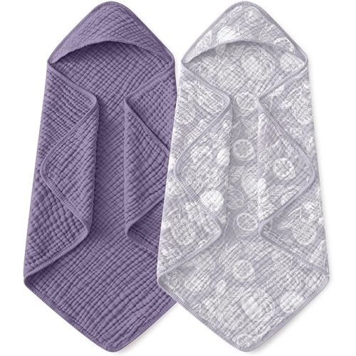 Yoofoss Hooded Baby Towels for Newborn 2 Pack 100% Muslin Organic Cotton Baby Bath Towel with Hood for Babies, Infant, Toddler and Kids, Large 32x32Inch, Soft and Absorbent Newborn Essential