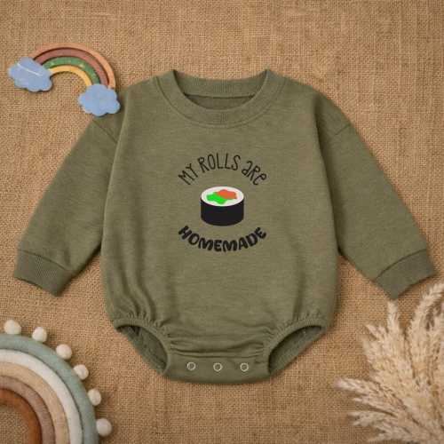 My Rolls Are Homemade Baby Romper, Embroidered Sushi Baby Outfit, Cotton Baby Romper, Cute Food Baby Outfit, Unisex Baby Gift
