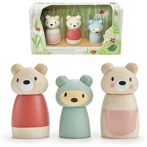 Tender Leaf Toys - Bear Tales - Wooden Dollhouse Add-on Dolls Playset, Figures of 3 Pcs Bear Family for Children - Inspires Endless Imaginative Play - Age 3+